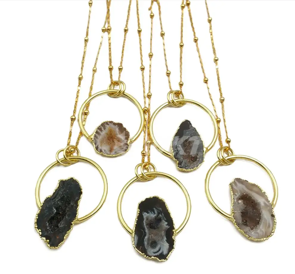 (druzy geode agate) WT-N1165, WKT, натуральный Друза, геодный камень, золото, гальваническое покрытие, подвеска неправильной формы, ожерелье для женщин, модное ожерелье, ювелирное изделие - Окраска металла: (druzy geode agate)