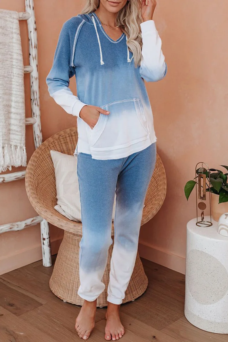 

Женский Пижамный костюм с капюшоном и принтом Tie Dye, брюки с длинным рукавом, женский костюм из двух предметов, осень 2020, модные повседневные ...