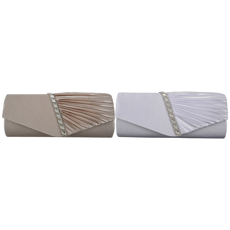 

2x Ladies Diamond Ruffle Party Prom Bridal Evening Envelope Clutch Bag, LY6682 Apricot & White