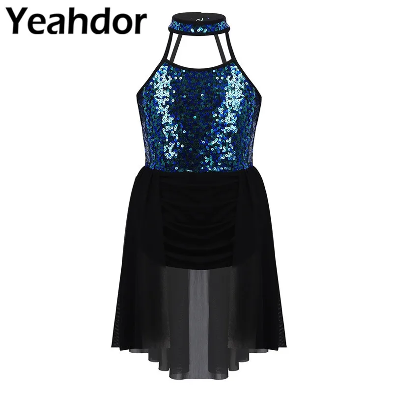 Детское балетное гимнастическое платье без рукавов с воротником чокером и