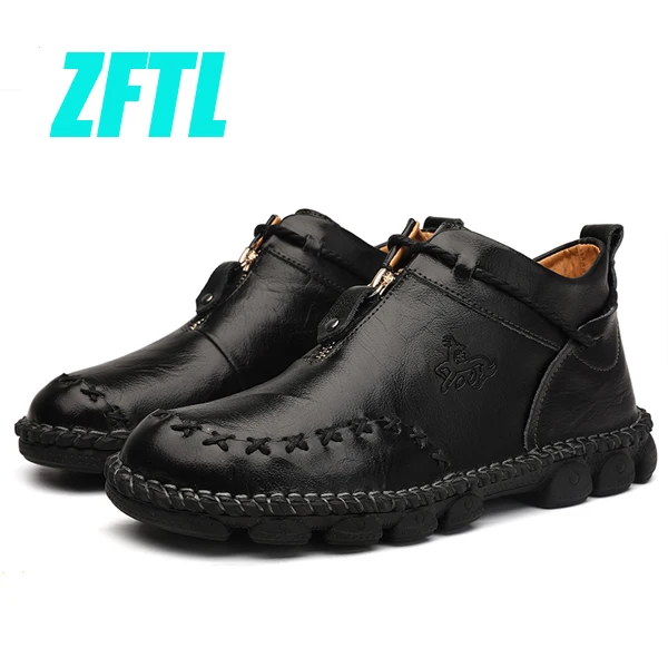 black casual shoes ZFTL/Новинка; мужская повседневная обувь; натуральная кожа; большие размеры; сезон осень-зима; ручная работа; лоферы в ретро-стиле; мужская повседневная обувь в национальном стиле; 136 - Цвет: black casual shoes