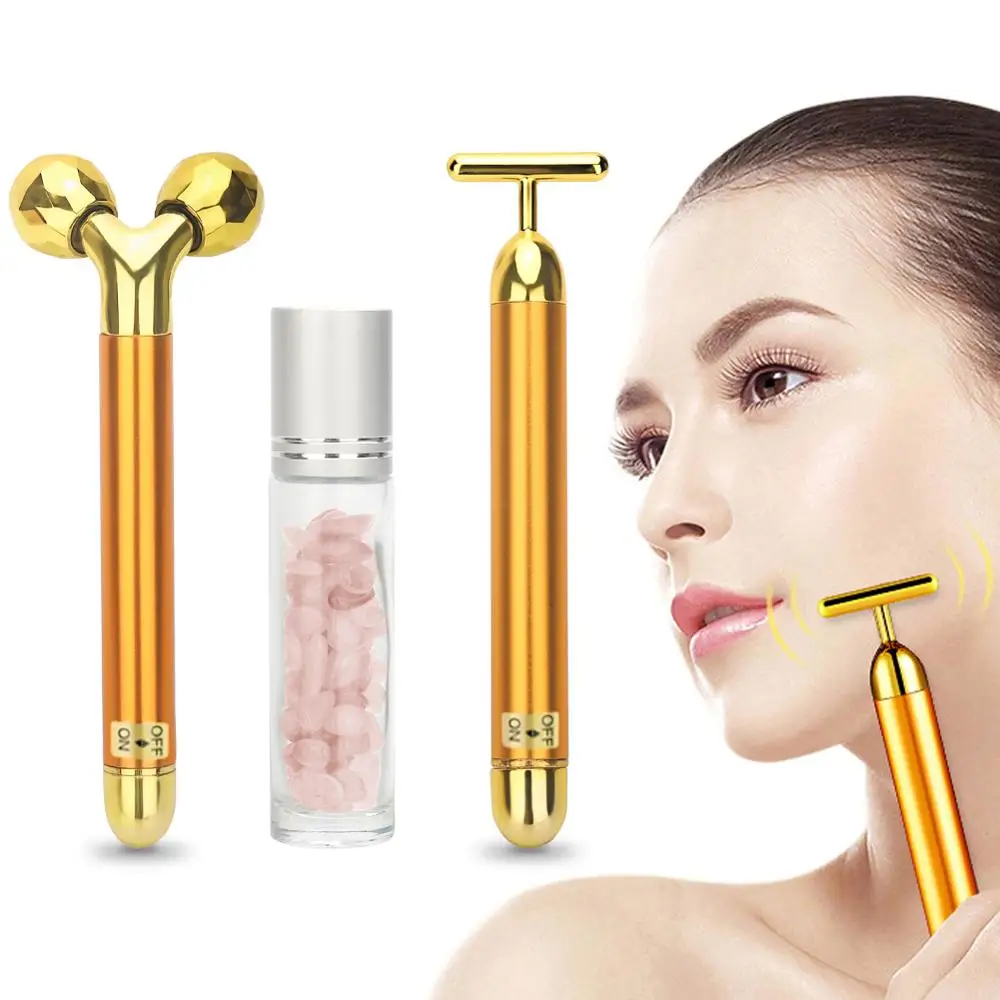 

3 in 1 Roller Massager Facial Beauty Bar 24k Golden Vibrating Full Body Massage Device Face Lifting Anti Wrinkle Skin Care Tools