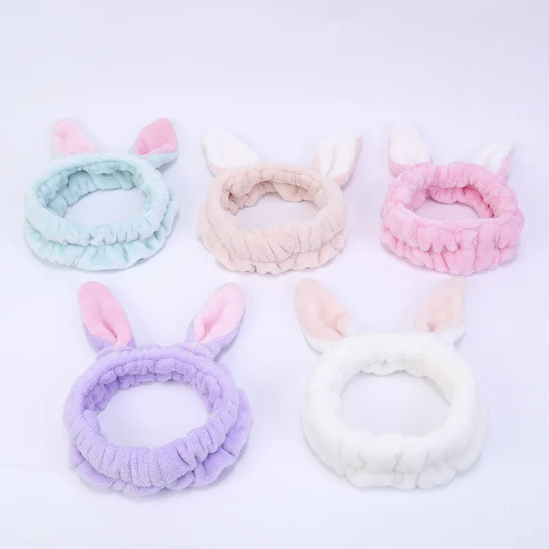 Корейская фланелевая повязка для волос с заячьими ушками на голову маска макияжа