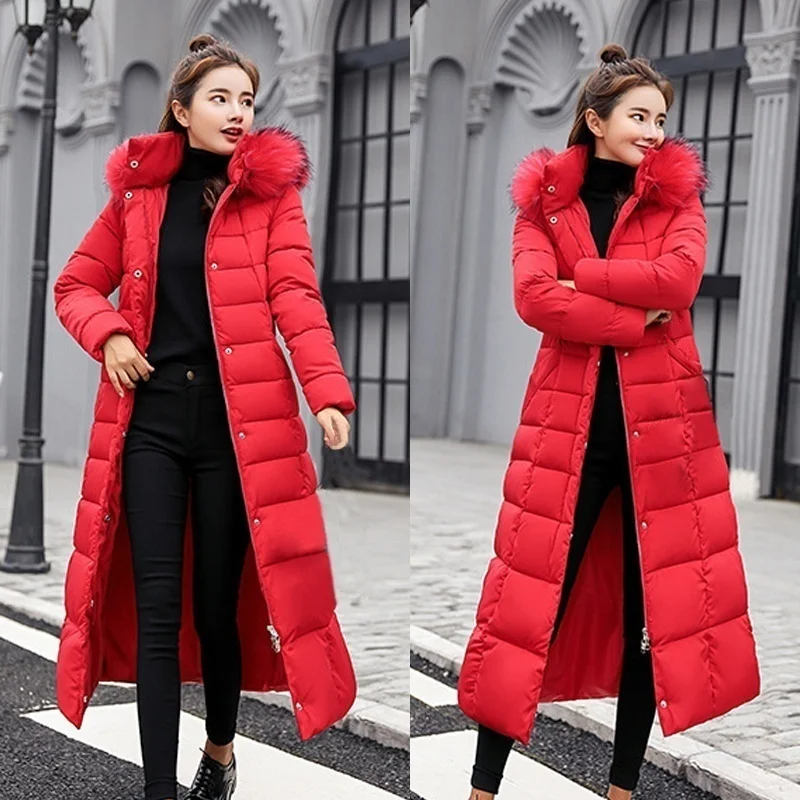 2021 new winter jacket women's warm fashion bow belt fox fur collar coat long dress women's thick coat