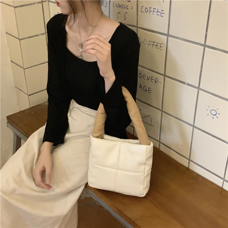 

Female Niche Designer Square Feather Purses and Handbags New Luxury Handbag for Women Soft Leather Rhombus 2021 Purse Flap Pack