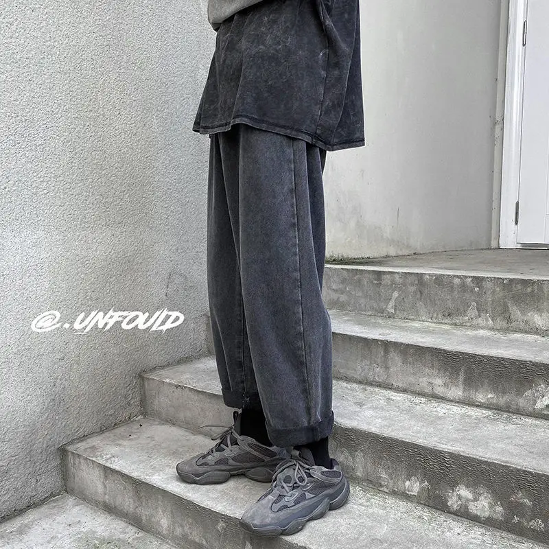 Spring Summer Straight Jeans Men's Fashion Casual Jeans Men Streetwear Korean Loose Hip-hop Drawstring Denim Pants Mens Trousers