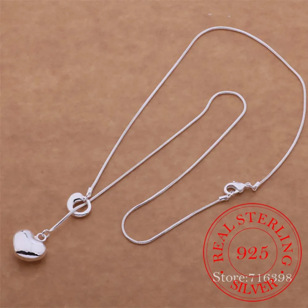 

Real 925 sterling silver necklace,silver love heart necklace pendant for women,wedding party jewelry birthday mum gift/avaajmha
