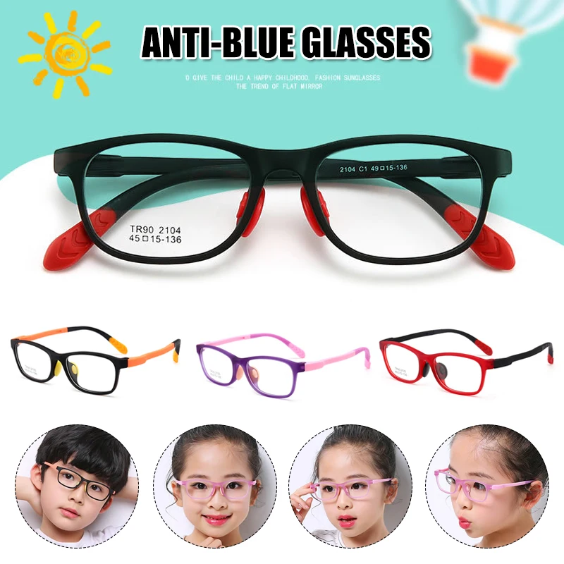 

Glasses for Kids Boys Girls TR90 Square Flexible Frame Anti-Eyestrain Anti-Glare Age 4-10 ALS
