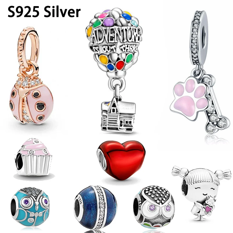 

925 Sterling Silver Mother & Daughter Hearts Dangle Charms Pendant DIY Fine Beads Fit Original Pandora Charm Bracelet Jewelry