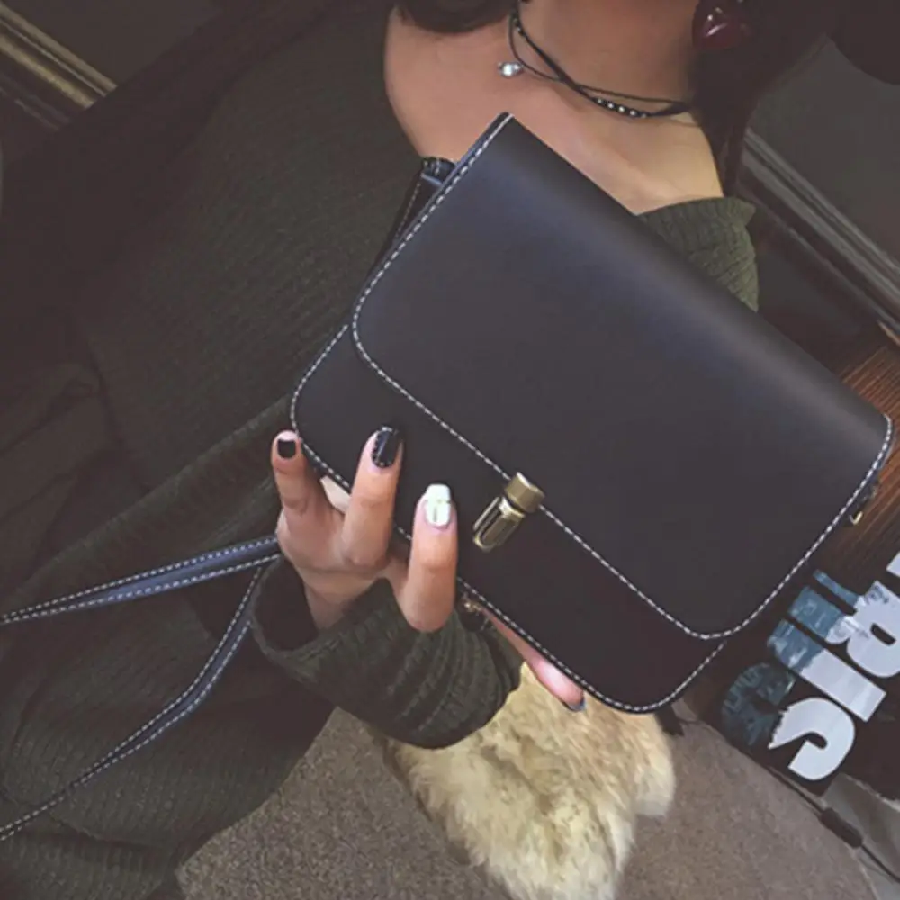 

New Female Bag Korean Retro Wild Solid Color Lock Buckle Square Bag Mini Shoulder Bag Messenger Bags Phone Pouch