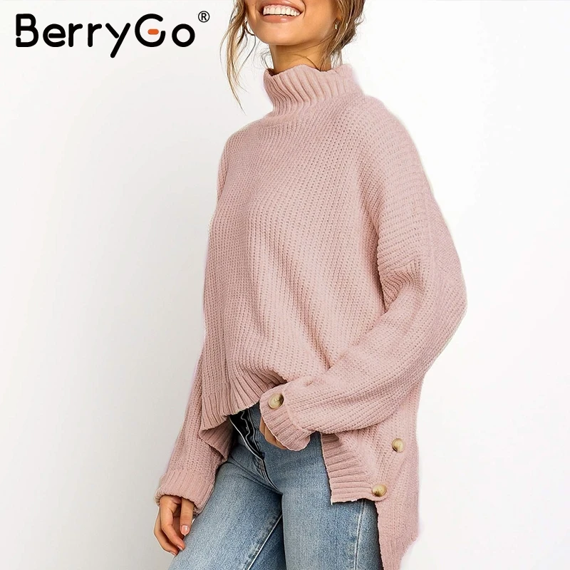 BerryGo Водолазка вязаный свитер женский джемпер с длинным рукавом сплошной