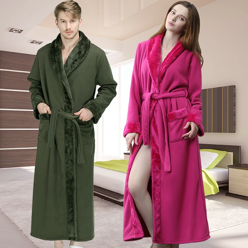 Халат фланелевый для мужчин и женщин очень длинный теплый халат из плотного