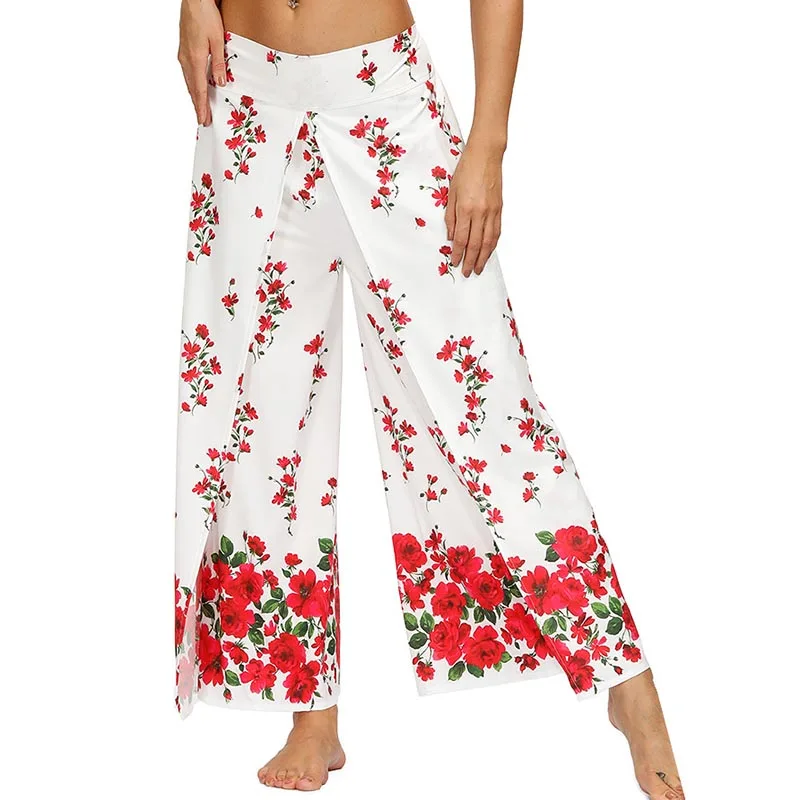 

Женские широкие штаны в богемном этническом стиле, спортивные штаны для йоги, повседневные пляжные свободные эластичные штаны с высоким ра...