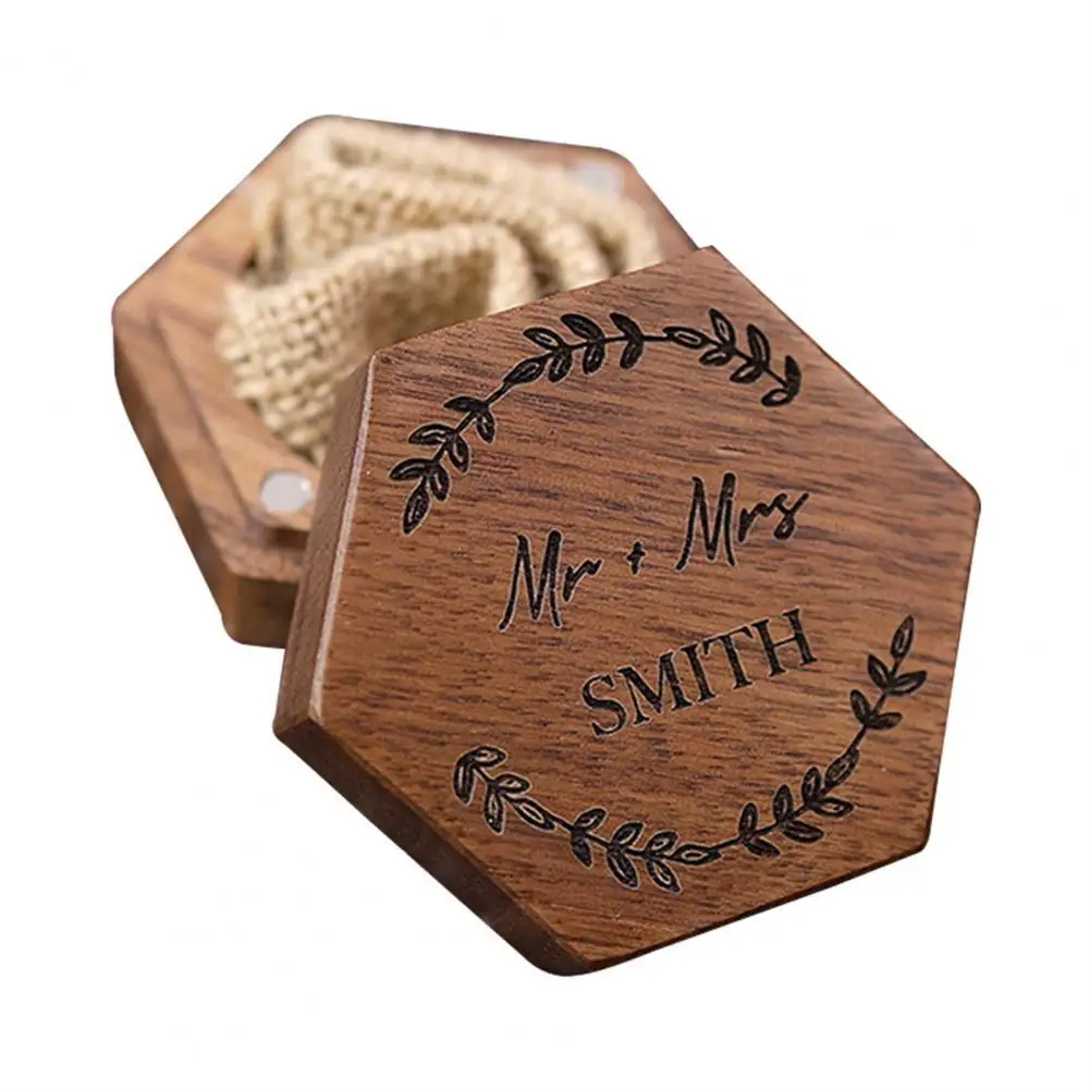 Exquisite Ring Box Fine Texture Wood Aesthetic Hexagon Jewelry Box for Wedding Exquisite Ring Box