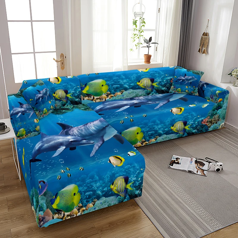 

Dolphin Sofa Cover Corner Sofa Covers for Living Room Elastic Spandex Cushion Cover Stretch Slipcovers L Shape Sofa Big Sofas