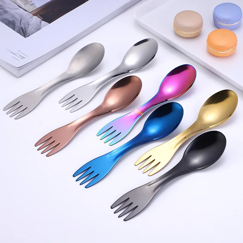 

Outdoor Picnic Tableware Stainless Steel Double-Headed Spoon Fork Flatware Multifunction Portable Travel Camp Cutlery Spork