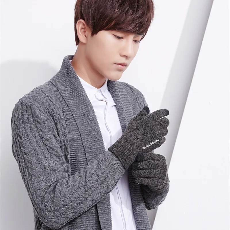 Зимние осенние теплые мужские вязаные перчатки гибкие с закрытыми пальцами