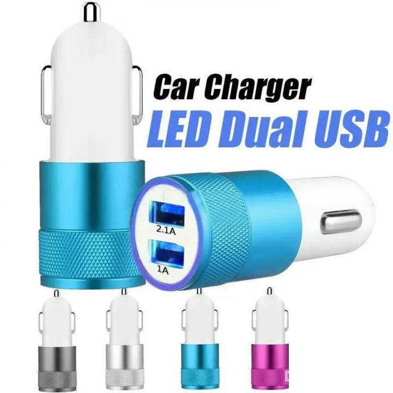 

Dual Usb Car Charger Adapter 3.1a 2 Usb Ports Universal Intelligent Charging Auto Vehicle Metal Charger For Smart Phone Tablet