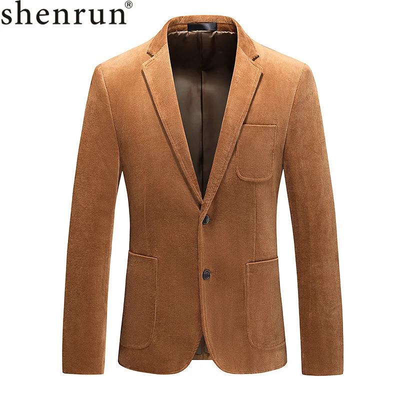 Shenrun Men Blazers Business Work Formal Casual Corduroy Suit Jackets Slim Fit Daily Life Single Breasted 2 Buttons Large Size