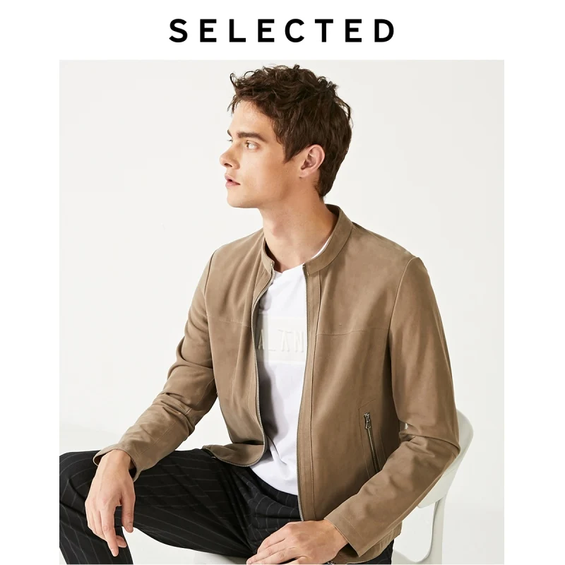 Мужская замшевая куртка с воротником стойкой S | 419310509|Мужские кожаные куртки|