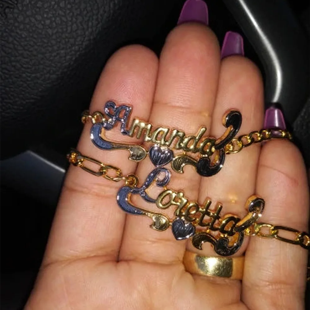 Online Tobillera Con Nombre Personalizado De Acero Inoxidable, Colgante Con Placa Con Nombre, Color Dorado Y Plateado, Regalo Para Mamá