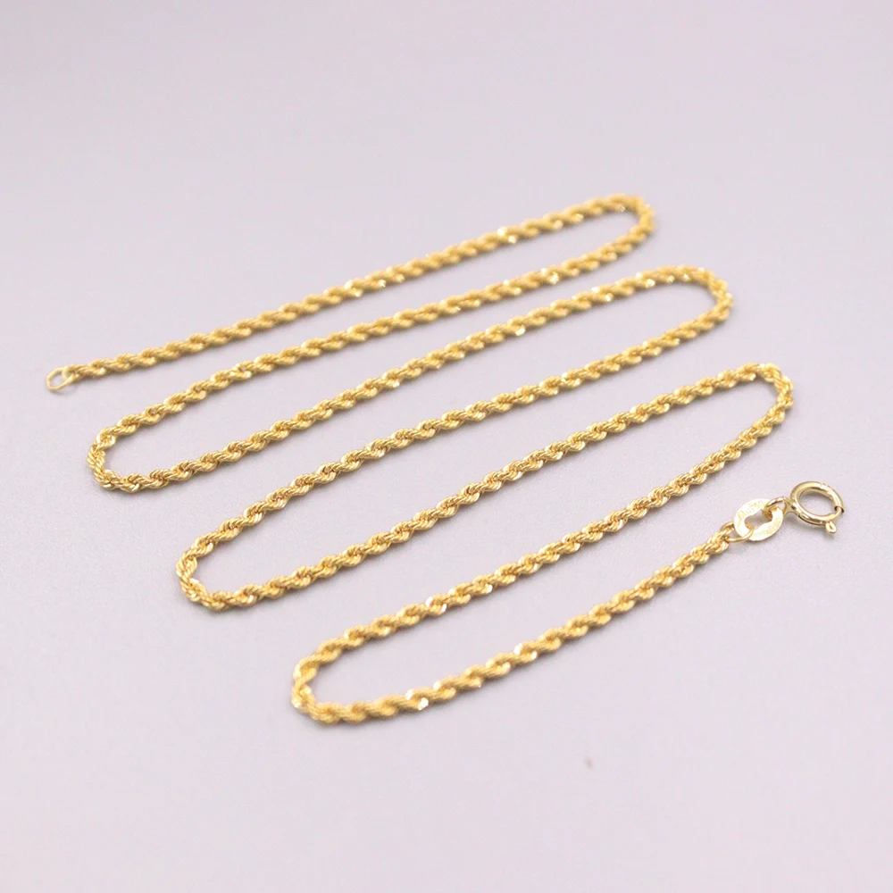 

Pure 18K Yellow Gold Necklace Luck Hollow Rope Chain Link Necklace 1.6mmW Stamp Au750