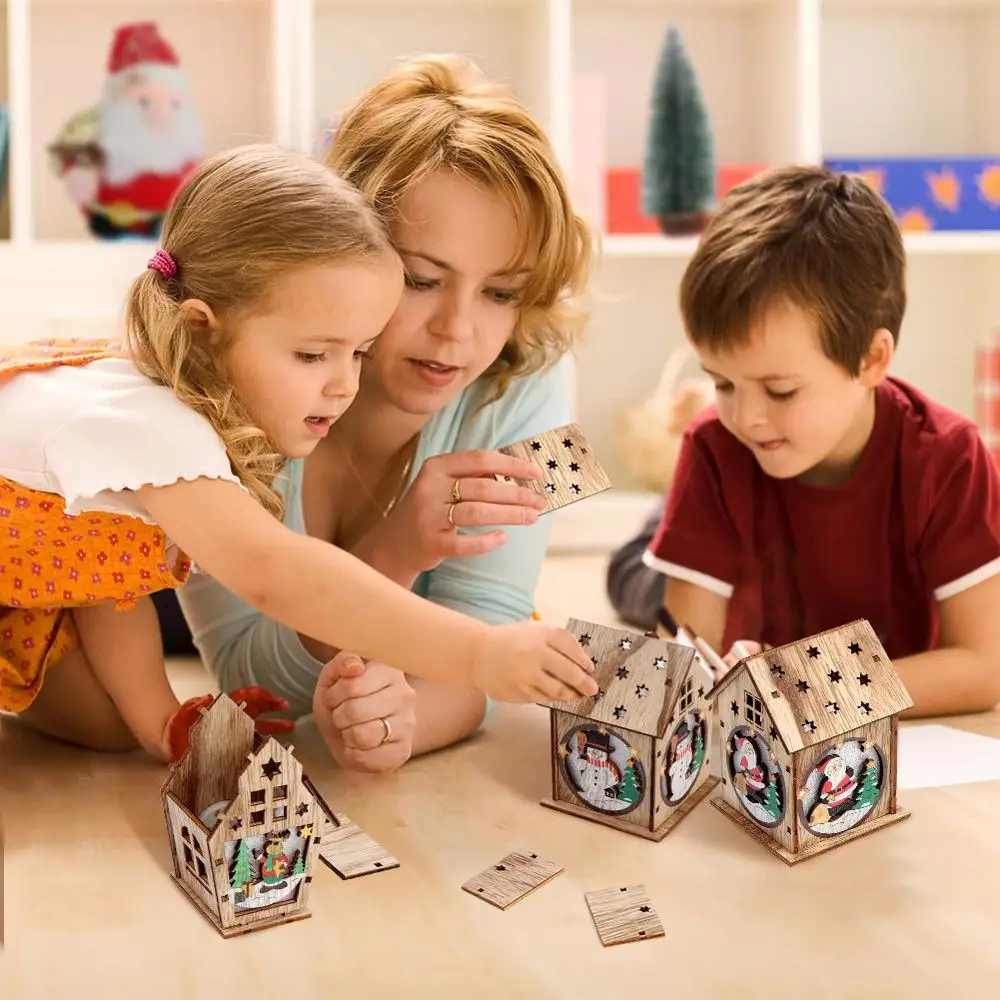 Милый праздничный светодиодный светильник OurWarm деревянный домик подвеска на