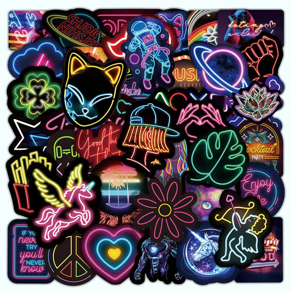10/30/50/100PCS Cartoon Neon Light Graffiti Stickers Car Guitar Laptop Motorcycle Phone Bike Classic Toy Decal Sticker for Kid - купить по