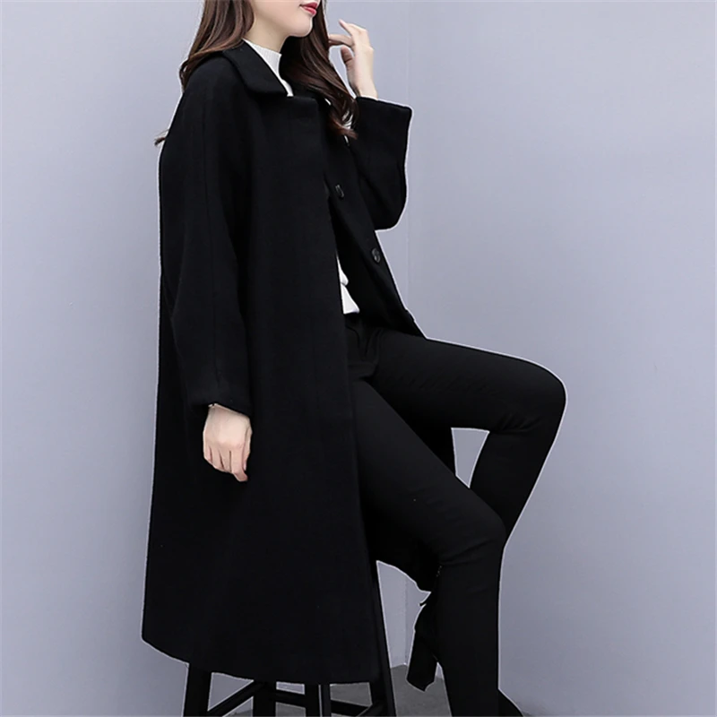 

2019 Spring Autumn Women's Wool Coat Fashion Long Woolen Coat Slim Type Female Winter Quality Wool Jackets Female Outw Elegant
