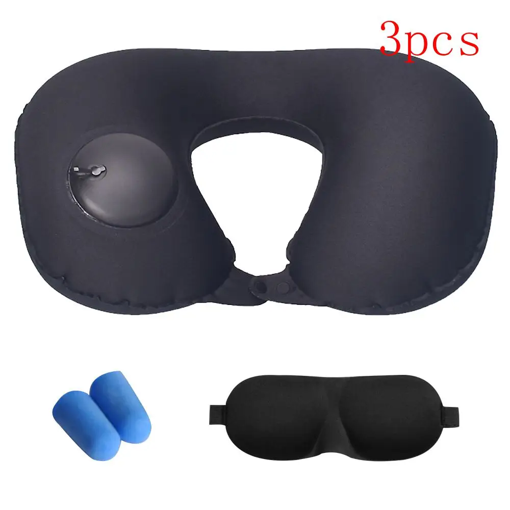 black 3pcs 1/3Pcs Inflatable Cervical Pillow Outdoor Inflatable Pillow Travel Air Pillow Sex U Shape Neck Pillow Earplugs Eyemask - Цвет: black 3pcs