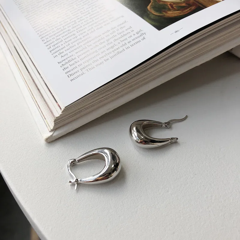 CUTE Authentic 925 Sterling silver Morocco Glossy U" Shape Geometric Hoop Huggie Earrings FINE jEWELRY TLE883 | Украшения и