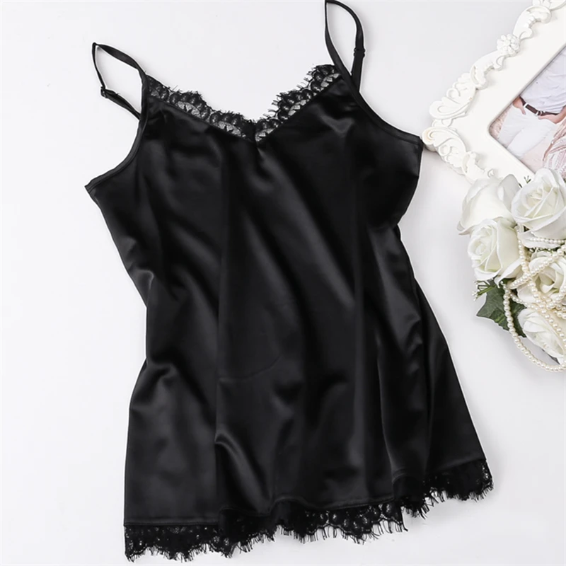 

Summer Korean Fashion Silk Women Camis Streetwear Satin Sexy Tops Lace Sleeveless White Female Tank Tops XXXL/4XL White Shirt