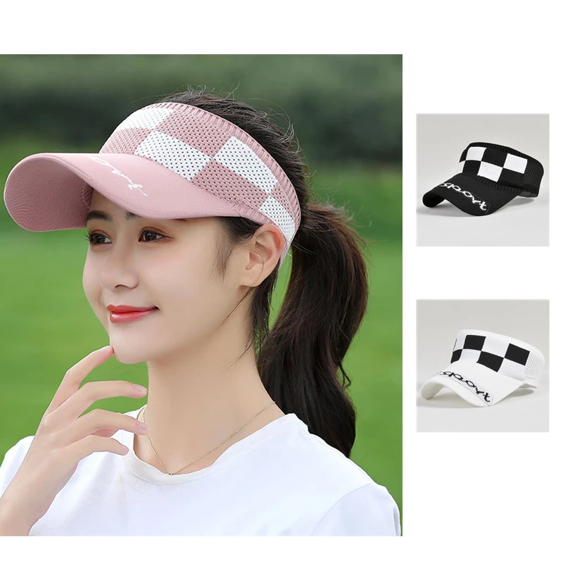 

Women Hat Summer Hats for Women Empty Top Beach Hat Knitted Checkered Ponytail Hat Ladies Caps Bonnets for Women Designer