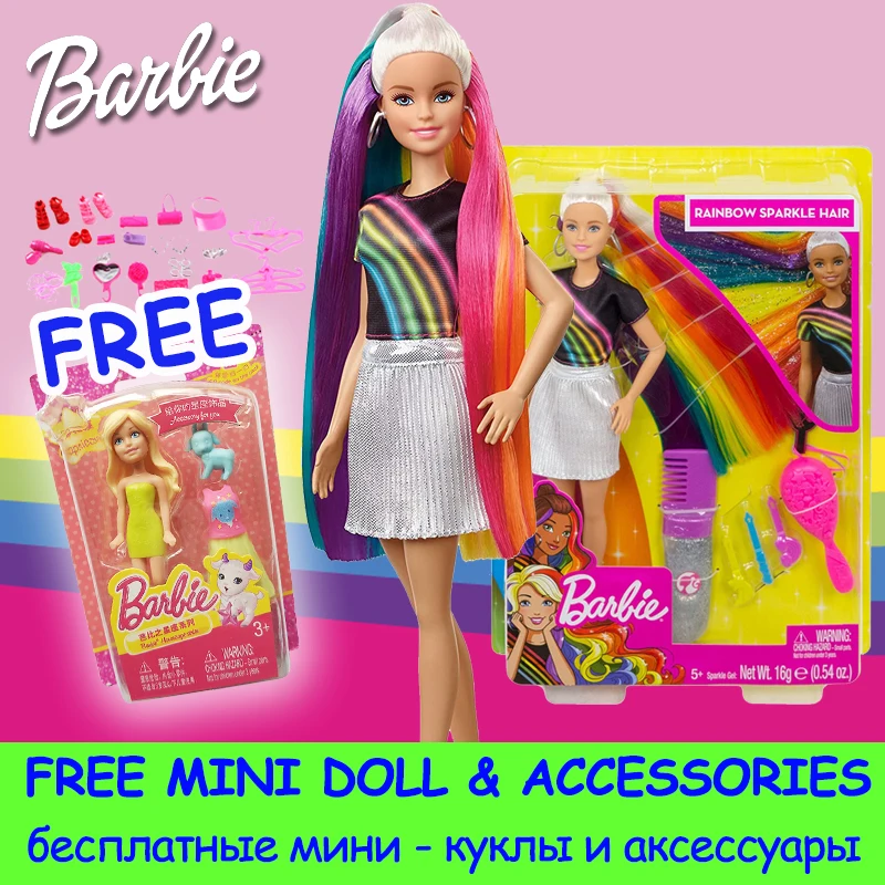 

Original Barbie Doll Toy Rainbow Sparkle Hair Doll Beautiful Girl Different Pose Boneca Mode FXN96 For Birthday Gift DIY Show