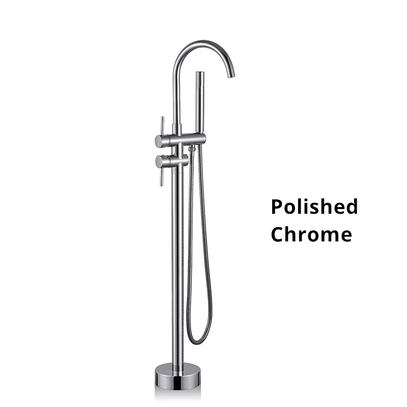 Polished Chrome Черный золотой розовый пол ванной комнаты стенд кран смеситель Одной ручкой кран 360 Вращение Носик с латунный ручной Душ Ванна смеситель для душа - Цвет: Polished Chrome