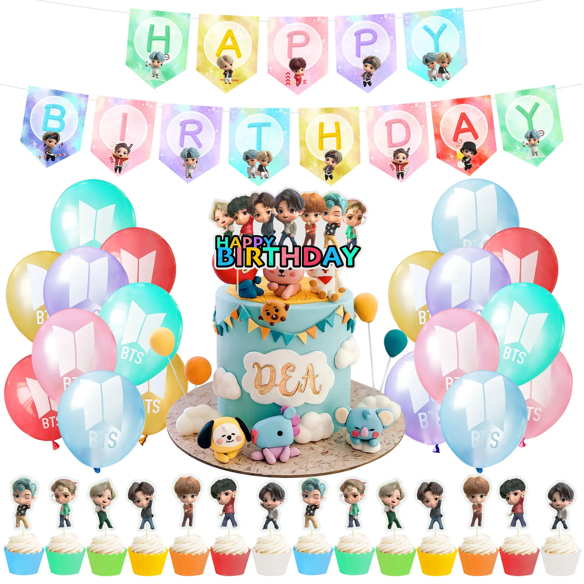 Bangtan Boys Theme Cartoon Character Version Decoration Supplies Pull Flag Cake Card Balloon Boys Birthday Party Set
Bangtan Boys Theme Cartoon Character Version Decoration Supplies Pull Flag Cake Card Balloon Boys Birthday Party Set