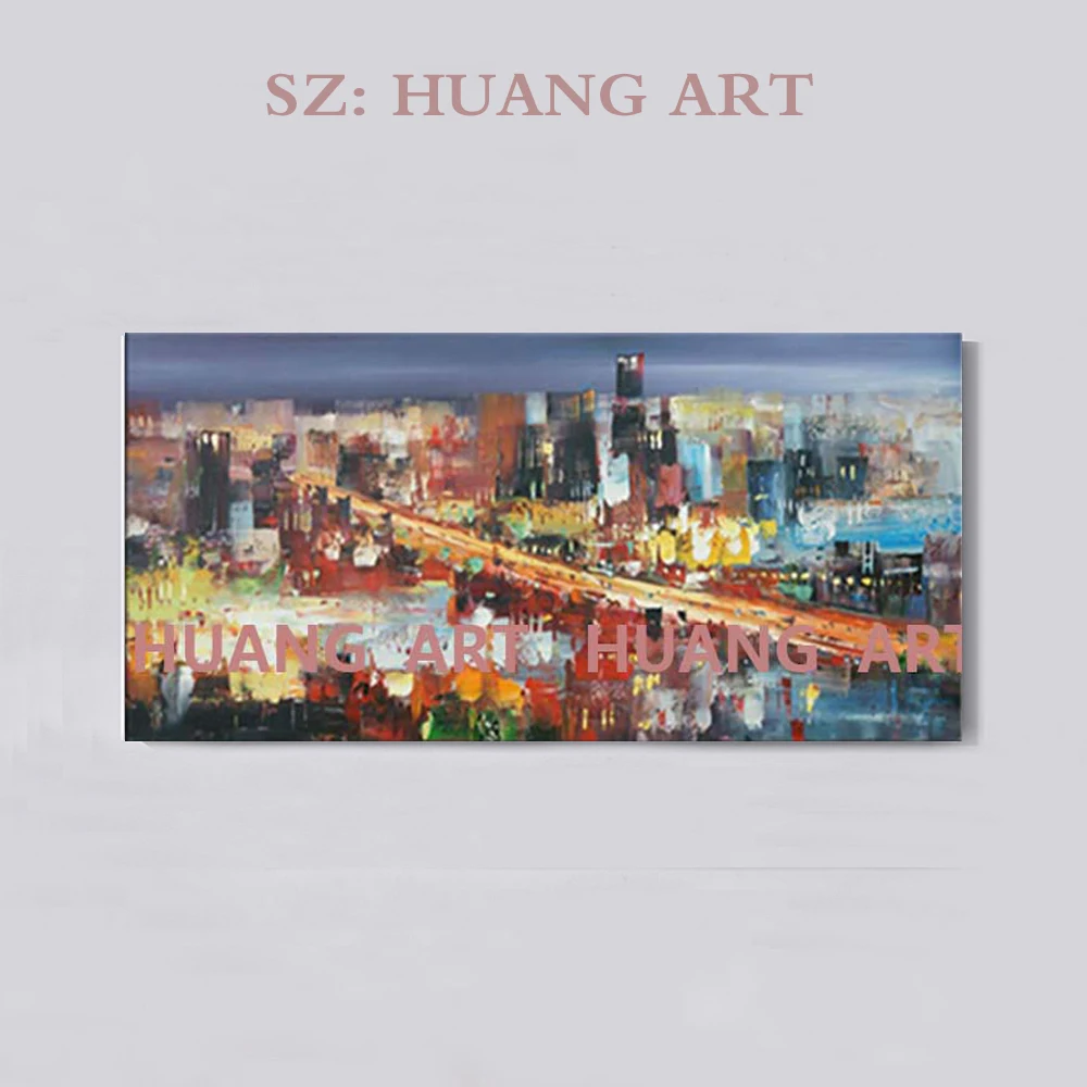 

Ручная роспись маслом с ножом между городом Современная Высококачественная картина маслом Декоративное украшение для дома лобби отель быт...