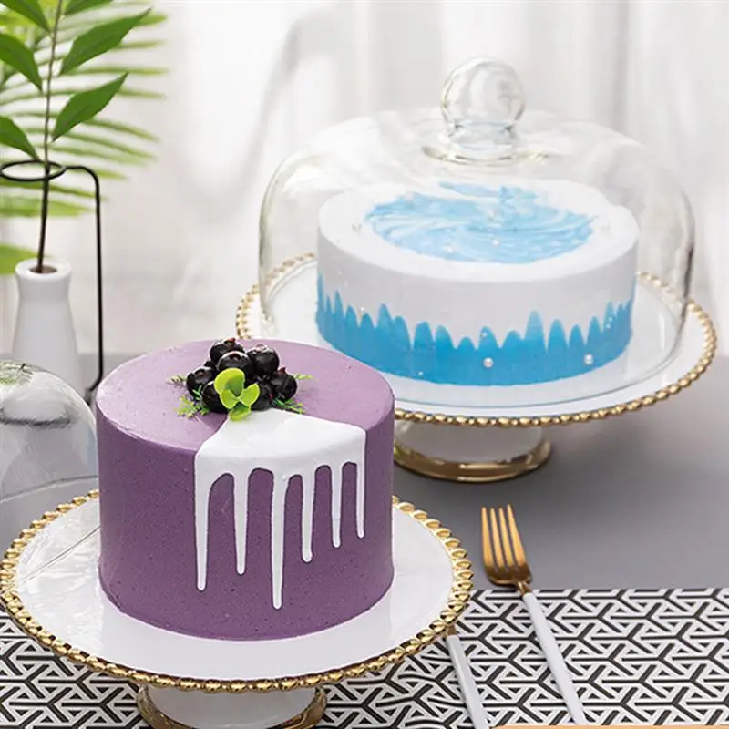 

1 Set Party Cake Glass Cover Food Cover Dessert Cake Plate Dust-Proof Cover Glass Covered High Foot Cake Food Display Stand