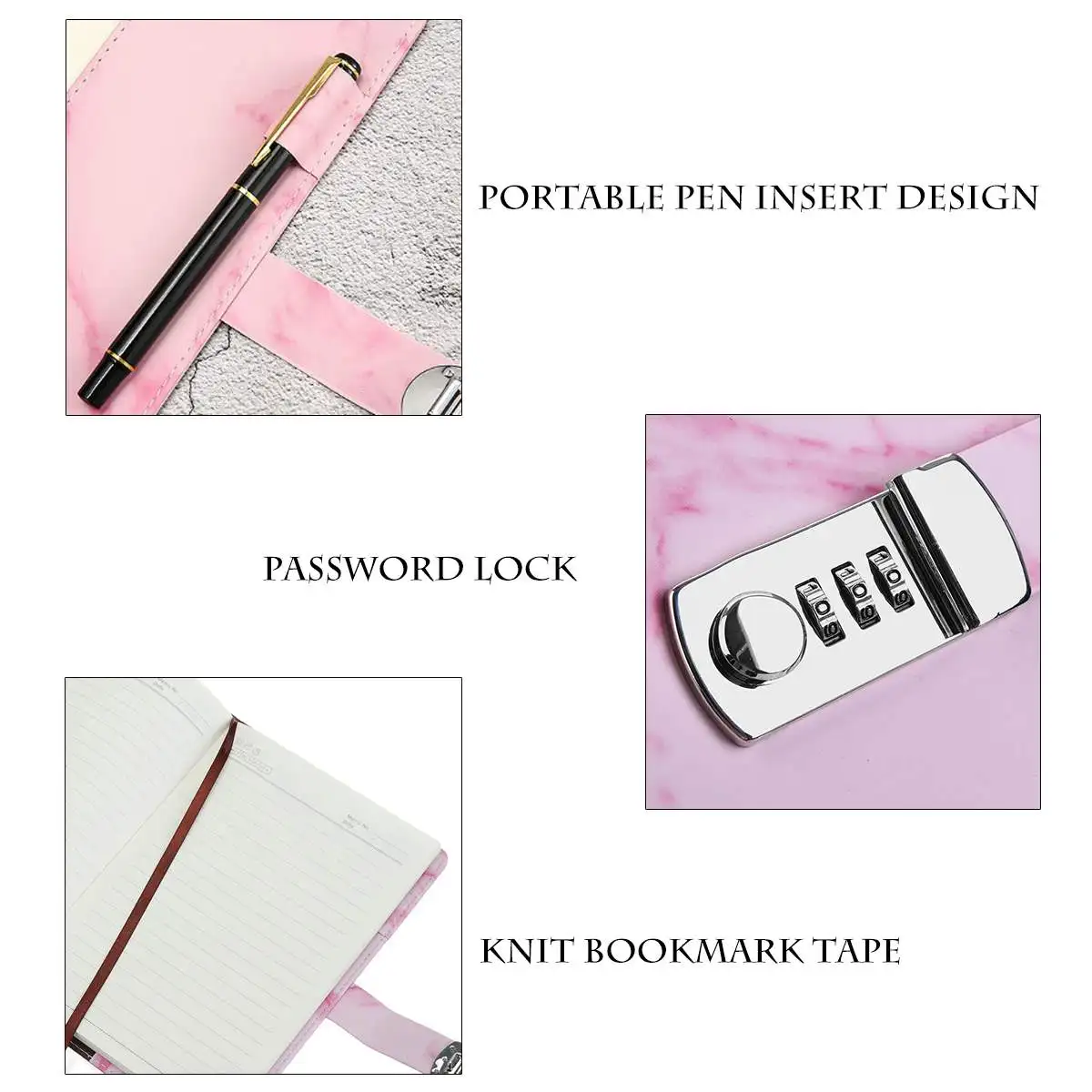 

A5 Notebook Paper Vintage Leather Marbling Diary Journal with Combination Password Lock Code Notebook School Office Stationery