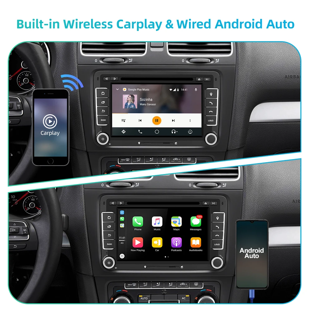 Автомобильный мультимедийный плеер Isudar на Android 11 с GPS DVD DSP для VW Golf Tiguan Skoda Fabia Rapid Seat