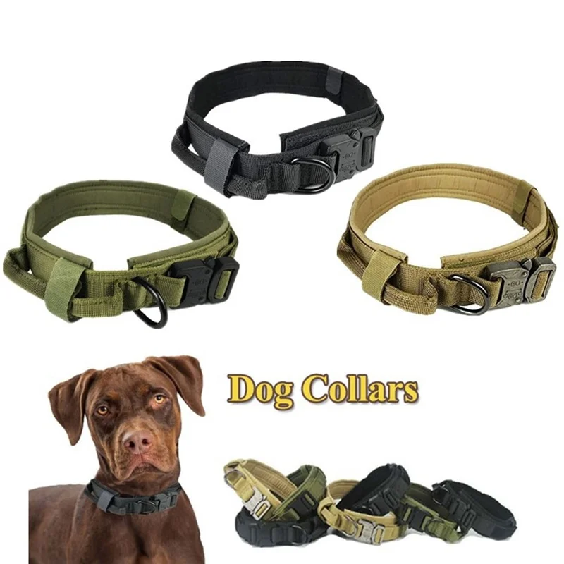 

Pets Dog Military Tactical Collars Durable Adjustable Dogs Nylon Leash Collar With Metal Buckle Outdoor Training For Large Dogs