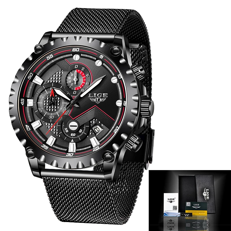 

LIGE New Men Watches Top Luxury Brand Fashion Sport Waterproof Chronograph Male Stainless Steel Wristwatch Men Relogio Masculino