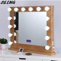 80%c3%9765cm large retro vanity mirror with light and bluetooth speaker with 14 rotatable dimming led bulbs usb charging port