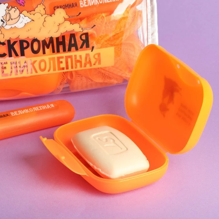 Набор в косметичке "Скромная. Великолепная" мыльница мочалка футляр для