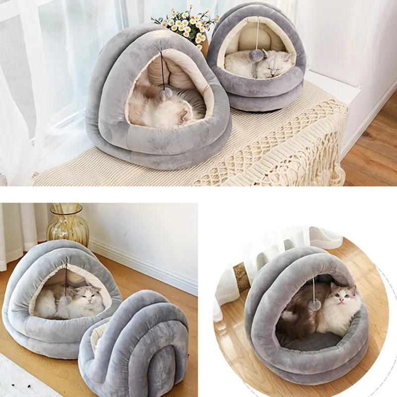 

Foldable Cat Bed Self Warming for Indoor Cats Dog House with Removable Mattress Puppy Cage Lounger Grey Warm Cat Sleeping Mats