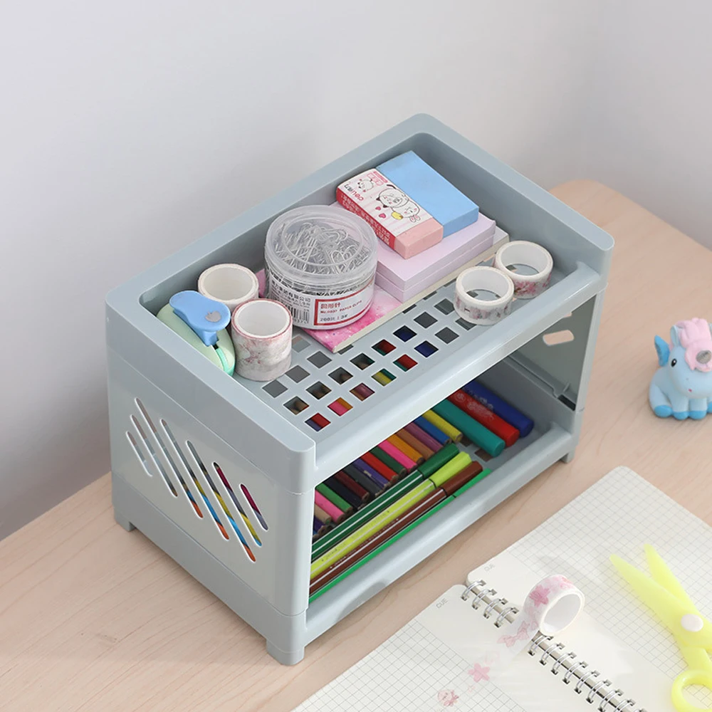 

2 Layer Cute Multifunctional Desktop Storage Rack Simple Desktop Stationery Organizer Rack Simple Accessories