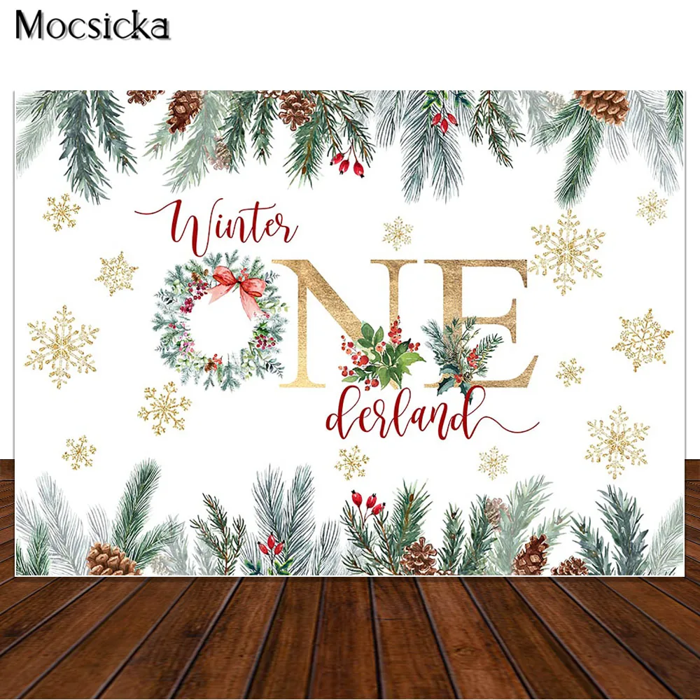 

MOCSICKA Рождественская тема первый день рождения фон зимняя гирлянда Золотые снежинки украшения фон для фотосъемки