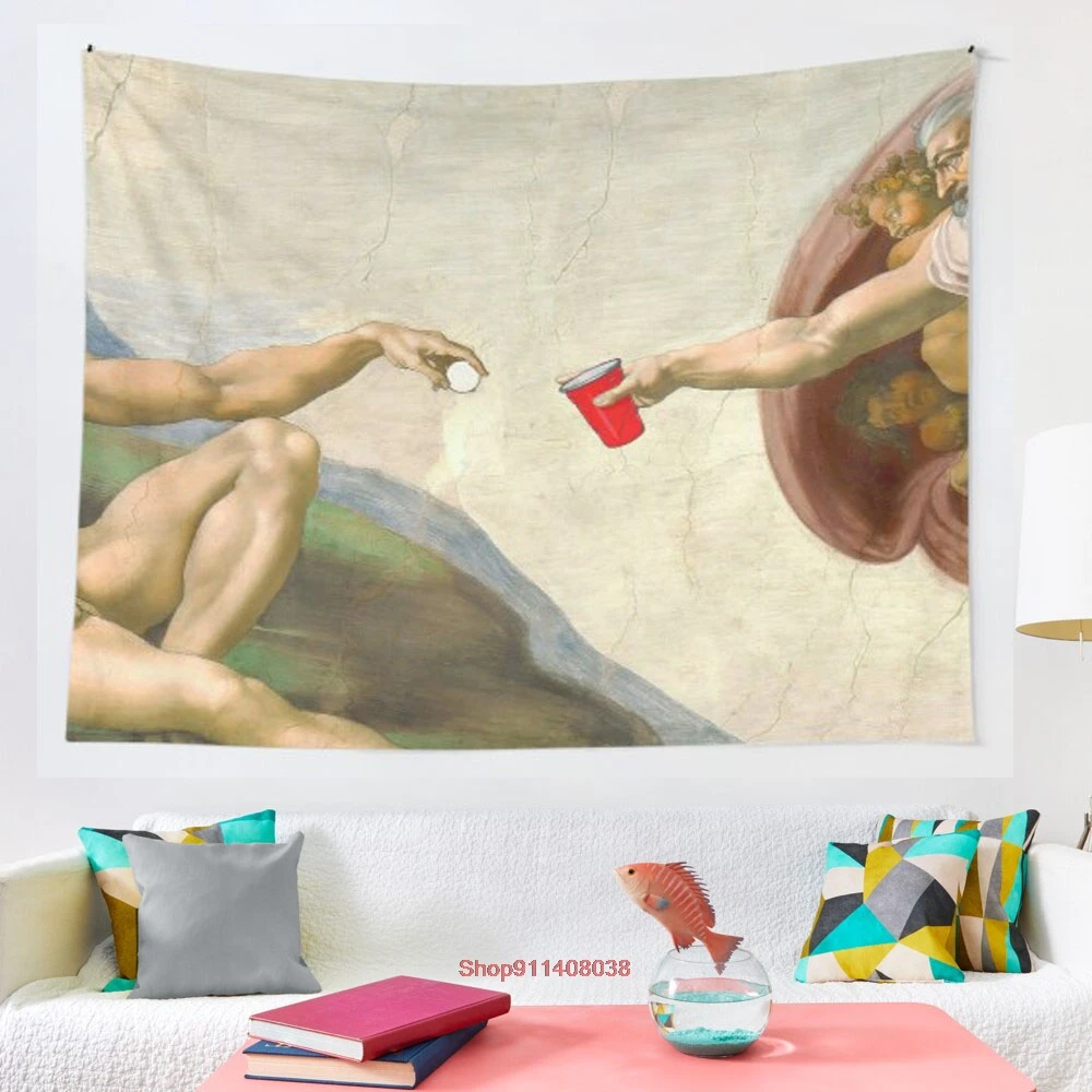 

Sistine of Beer Pong tapestry Wall Hanging Hand Hippie Moon Wolf Witchcraft Decoration Decor Tapestry Wall Blanket