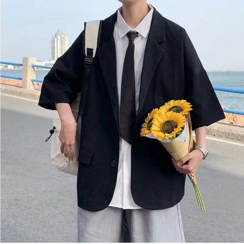 2021 Summer Autumn New Fashion Japanese Style Men's Comfortable Casual Blazers Long Single Breasted Half Sleeve | Мужская одежда
