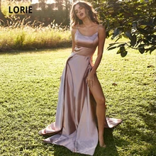 LORIE – robe de soirée en Satin rose, Simple, longue, grande taille, avec fente haute, bretelles Spaghetti, nouvelle collection 2020  (3)